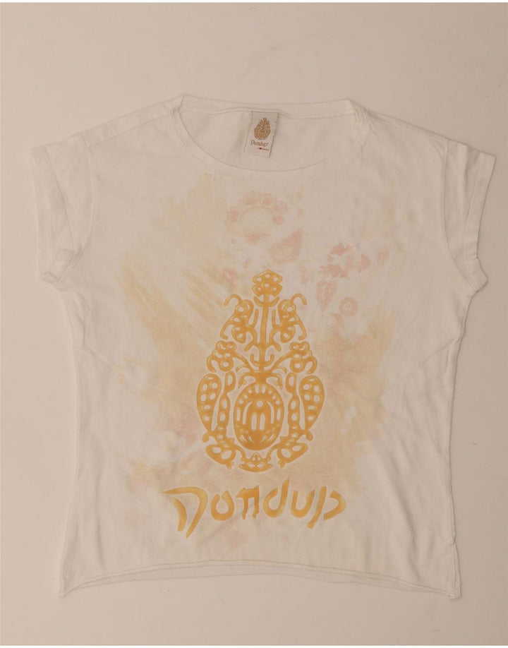 Dondup Damen Crop Graphic T-Shirt Top UK 12 Medium Weiß