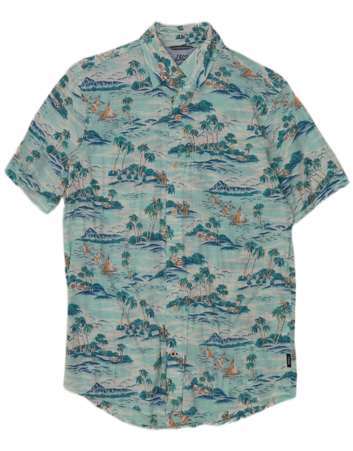 Izod Mens Relaxed Classics Shirt Small Türkis Floral Hawaiian