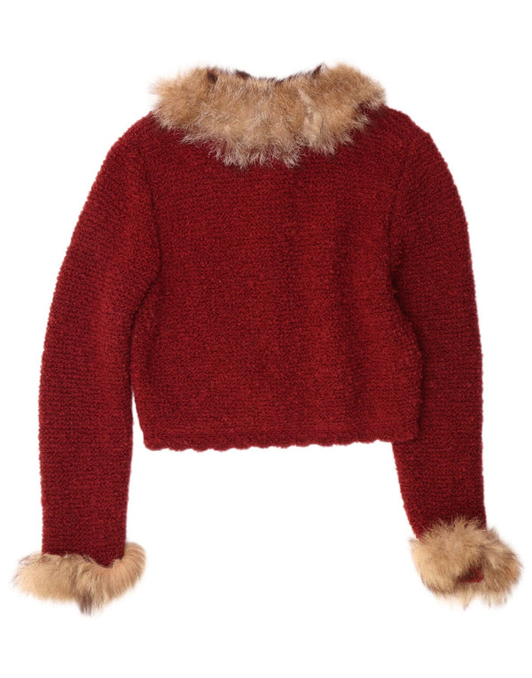 VINTAGE Damen Crop Cardigan Pullover UK 12 Medium Burgund