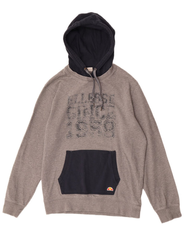 Ellesse Herren-Kapuzenpullover mit Grafik, groß, graue Farbblock-Baumwolle