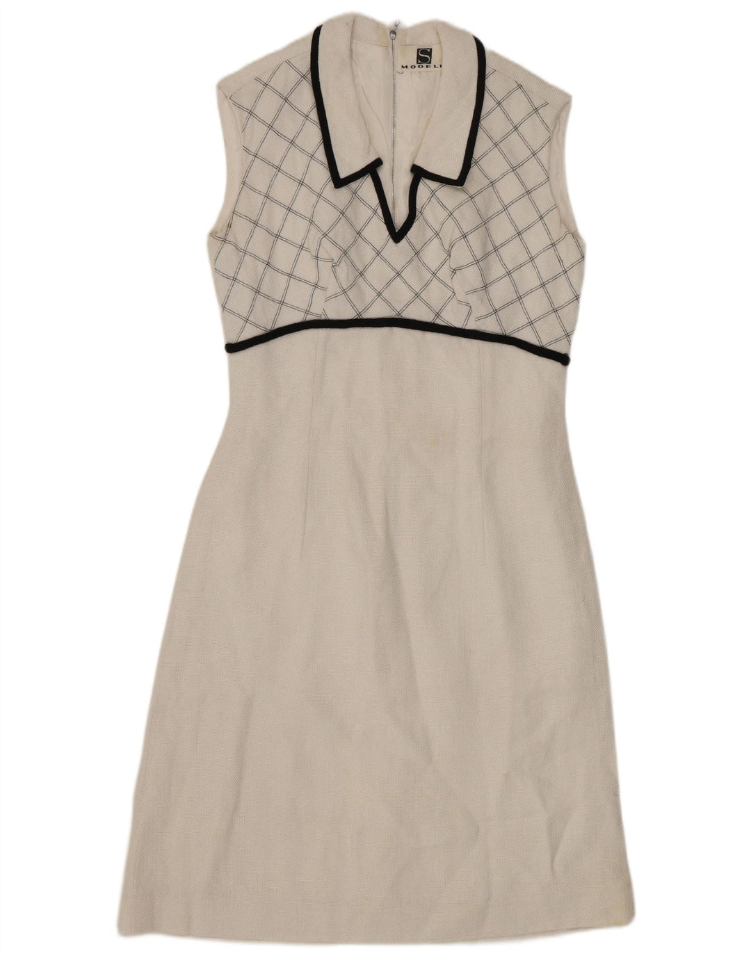 VINTAGE Damen Ärmelloses A-Linien-Kleid UK 8 Small White Check