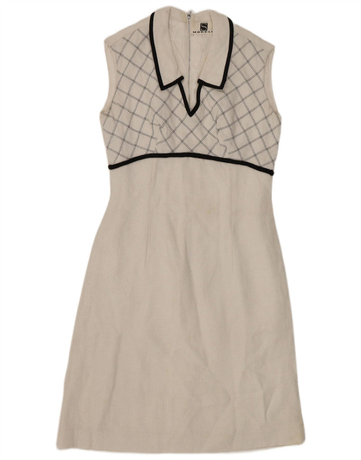 VINTAGE Damen Ärmelloses A-Linien-Kleid UK 8 Small White Check