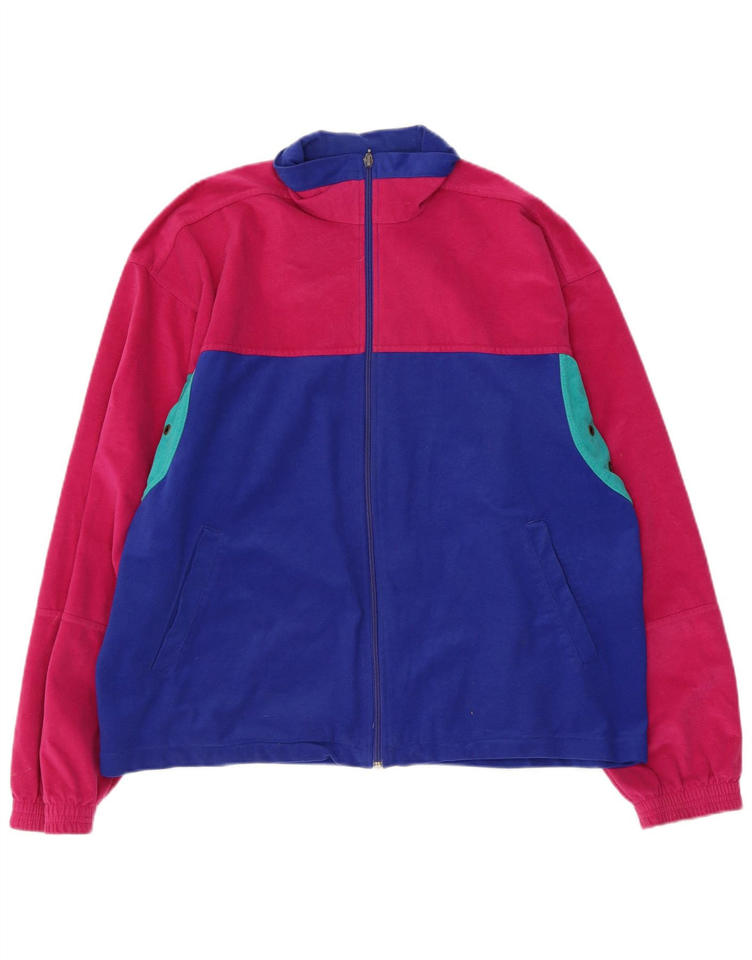 Vintage Herren Unisex Velours-Trainingsanzug-Top-Jacke, groß, blau, Farbblock