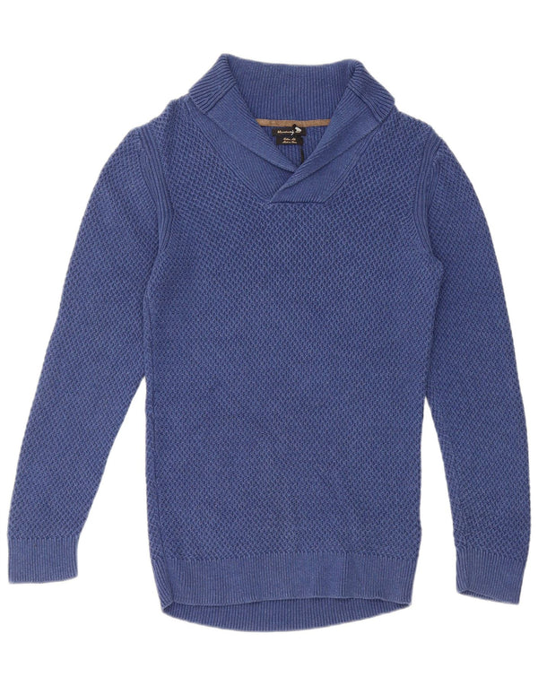 Massimo Dutti Mens Shawl Neck Jumper Sweater Small Blue Cotton