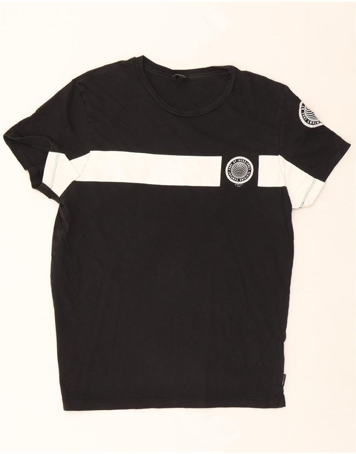 JACK & JONES Mens Graphic T-Shirt Top Medium Black Colourblock Cotton Vintage Jack & Jones and Second-Hand Jack & Jones from Messina Hembry 