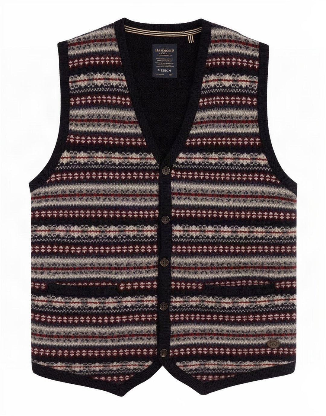 Hammond & Co Herren-Strickweste, mittlere Marineblau-Fair-Isle-Wolle
