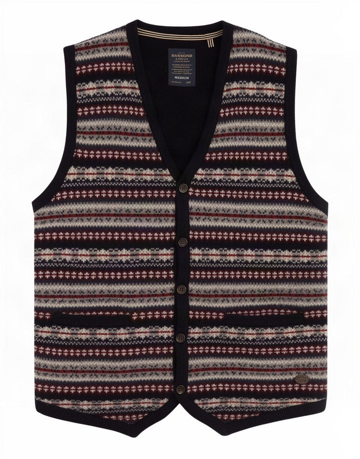 Hammond & Co Herren-Strickweste, mittlere Marineblau-Fair-Isle-Wolle