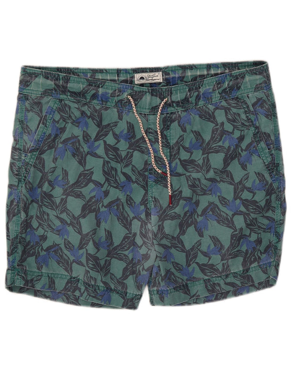 Fat Face Herren-Badeshorts, Größe S, grüne Baumwolle mit Blumenmuster