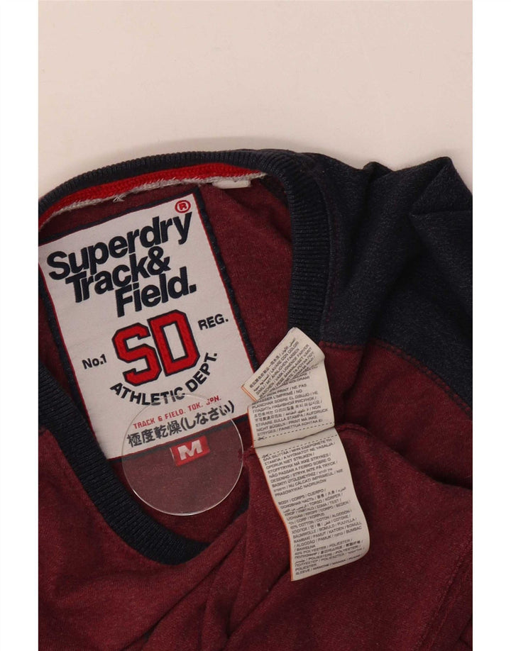 Superdry Herren Grafik-Oberteil, langärmelig, Mittelrot, Farbblock-Baumwolle