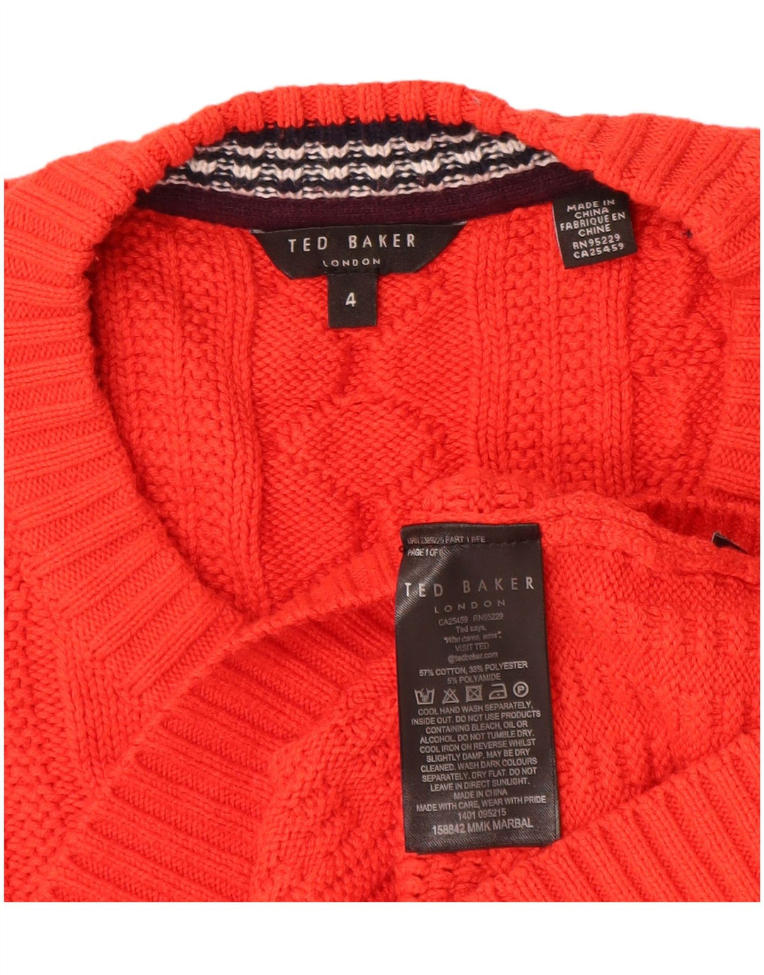 Ted Baker Herren-Pullover mit Rundhalsausschnitt, Größe 4, große rote Baumwolle