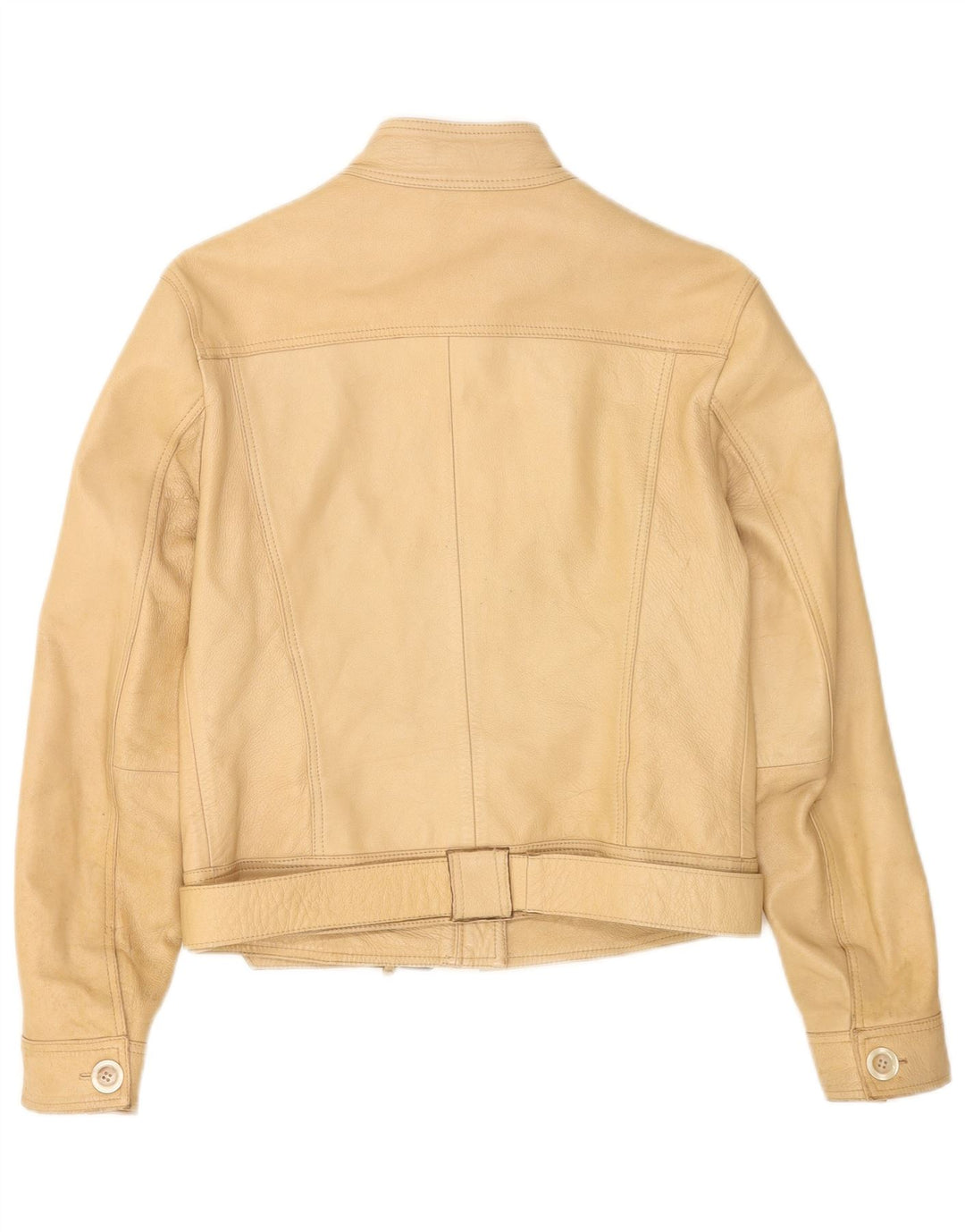 Vintage Damen Crop Lederjacke IT 44 Medium Beige Leder
