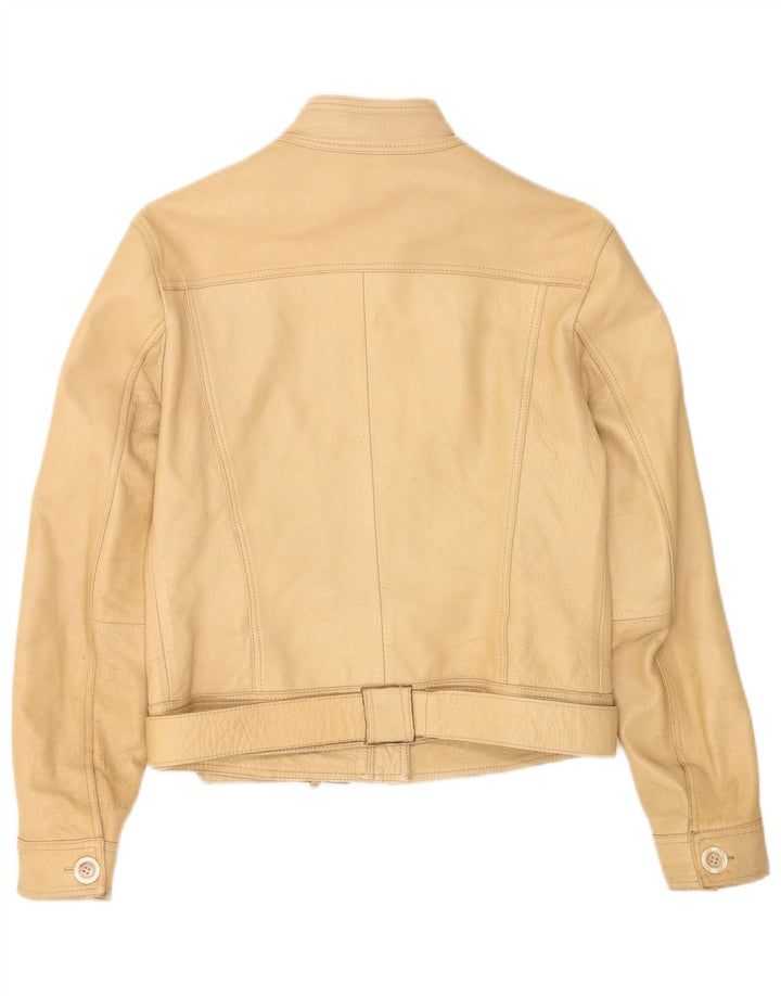 Vintage Damen Crop Lederjacke IT 44 Medium Beige Leder