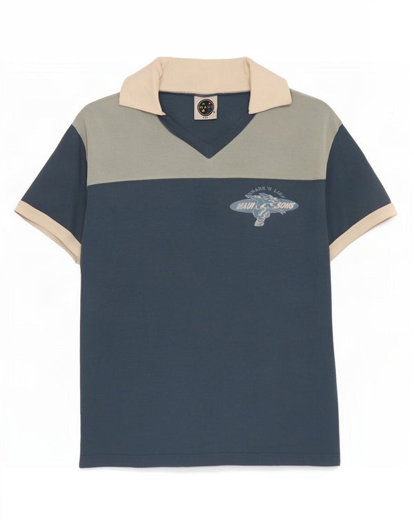 Maui and Sons Damen Poloshirt UK 14 Mittelblaue Colourblock-Baumwolle