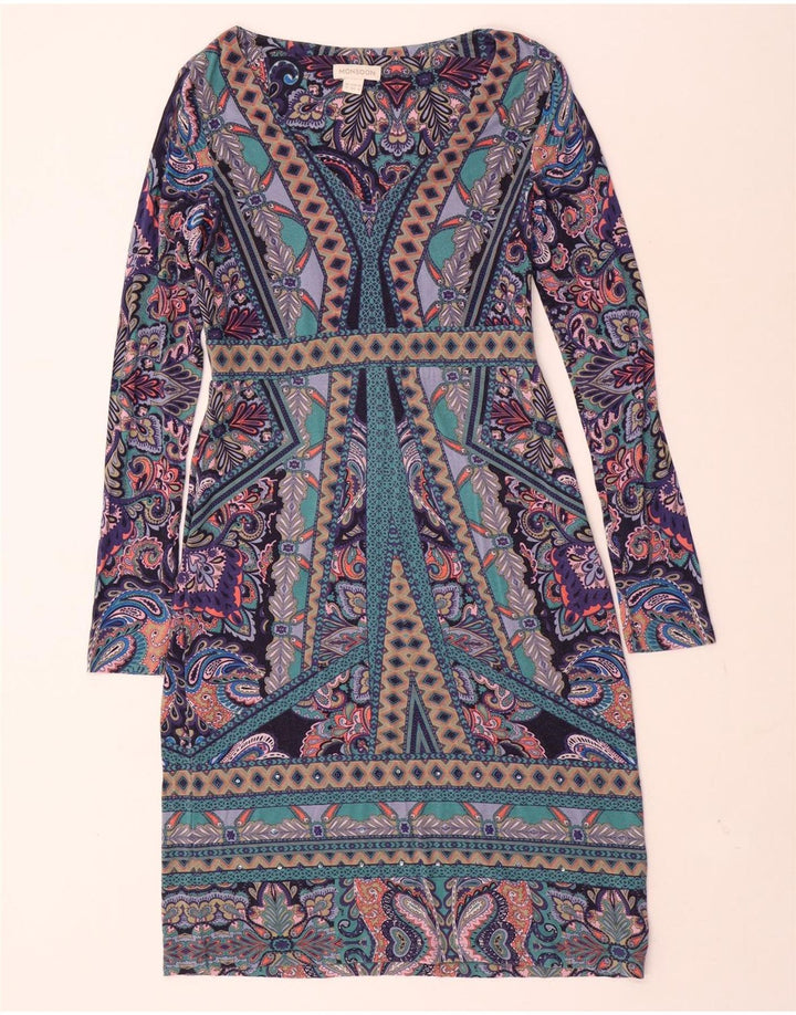 MONSOON Damen-Etuikleid mit langen Ärmeln, Größe M, mehrfarbig, Paisleymuster