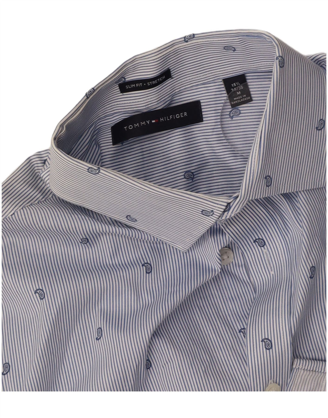 TOMMY HILFIGER Herren-Stretchhemd Größe 15 1/2 Mittelblauer Nadelstreifen