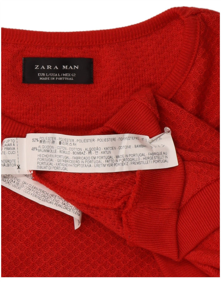 Zara Herren-Pullover mit Rundhalsausschnitt, groß, rot, Polyester