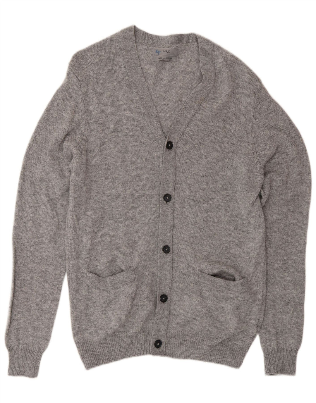 Marks & Spencer Herren-Strickjacke, klein, grau meliert, Lammwolle
