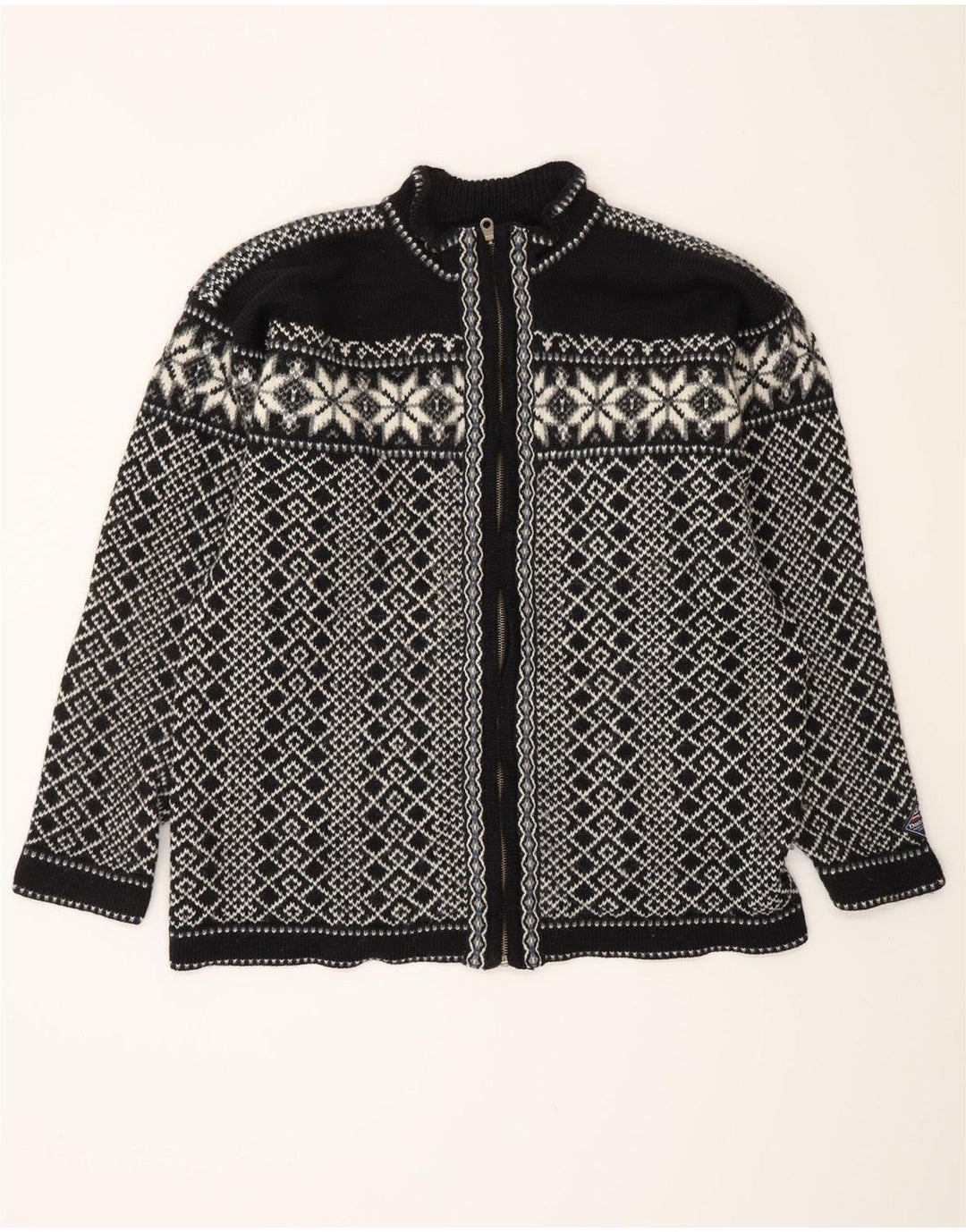 VINTAGE Herren-Cardigan-Pullover, groß, Schwarz, Fair Isle