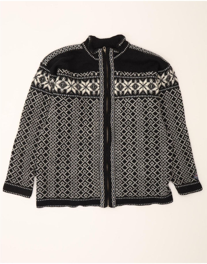 VINTAGE Herren-Cardigan-Pullover, groß, Schwarz, Fair Isle