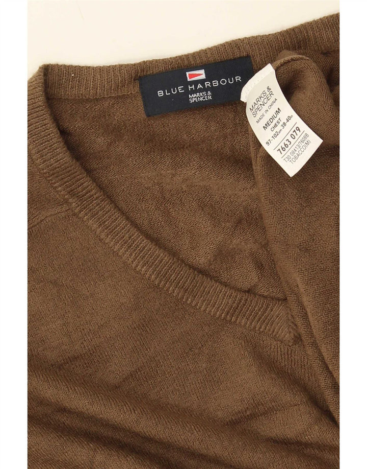 Marks & Spencer Herren Blauer Harbor-Pullover mit V-Ausschnitt Mittelbraun