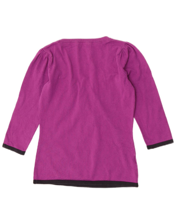 Laura Ashley Womens Top 3/4 Sleeve UK 10 Small Purple Colourblock Cotton