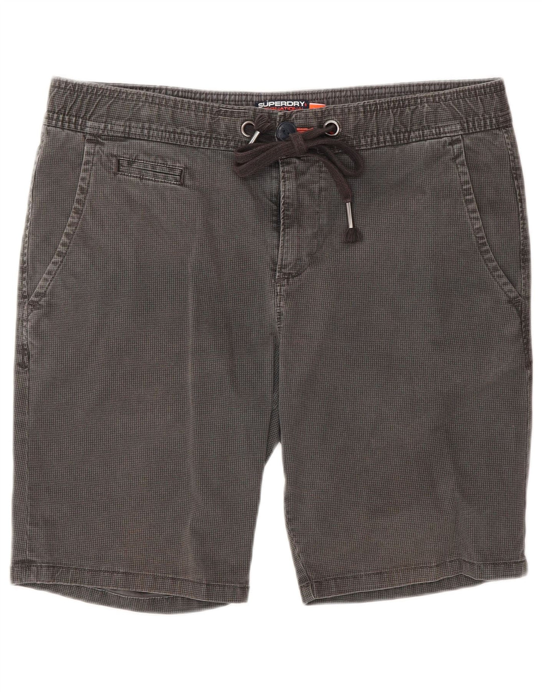 Superdry Herren-Chinoshorts, Größe M, W32, graue Baumwolle mit Hahnentrittmuster