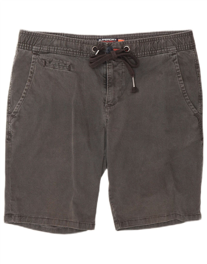 Superdry Herren-Chinoshorts, Größe M, W32, graue Baumwolle mit Hahnentrittmuster