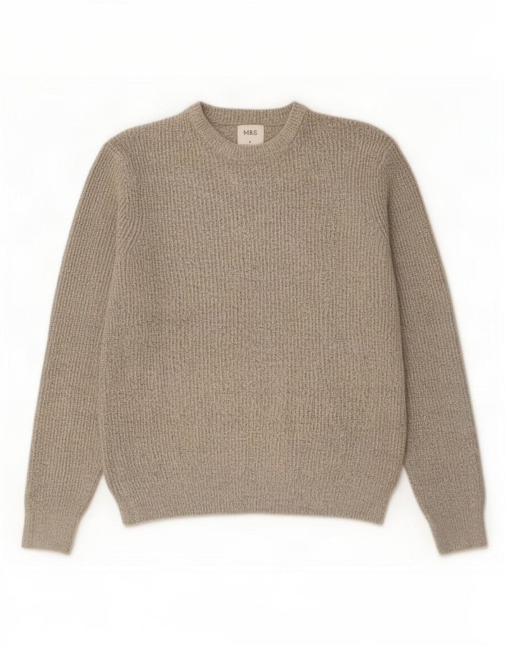 Marks & Spencer Herren-Pullover mit Rundhalsausschnitt, klein, beige meliert, Polyester