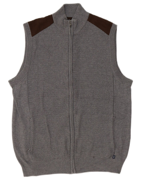 Ärmelloser Herren-Cardigan von Chaps aus mittelgrauer Colourblock-Baumwolle