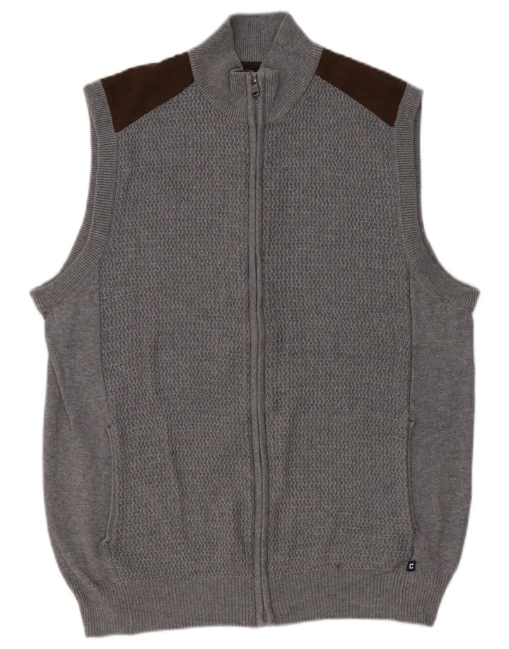 Ärmelloser Herren-Cardigan von Chaps aus mittelgrauer Colourblock-Baumwolle