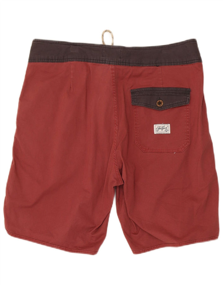 Fat Face Herren-Badeshorts aus mittelroter Colourblock-Baumwolle