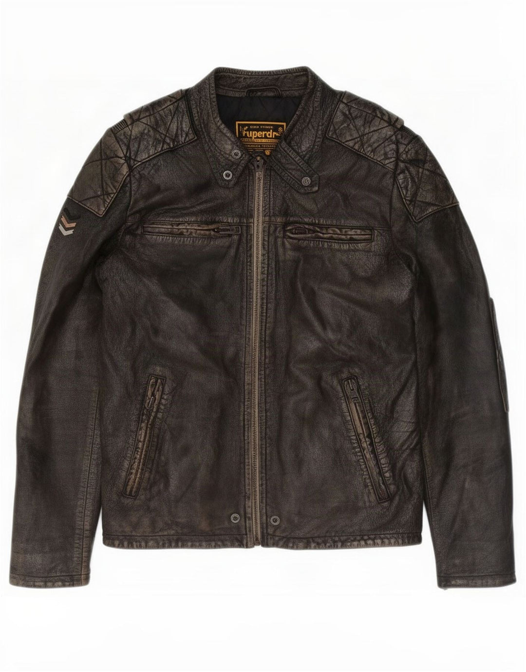 Superdry Herren Motorstyle Lederjacke UK 40 Large Braun