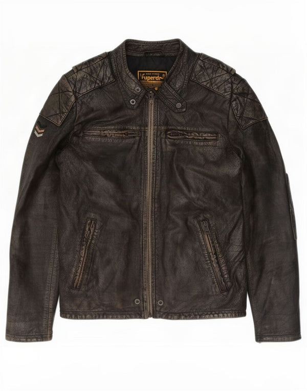 Superdry Herren Motorstyle Lederjacke UK 40 Large Braun