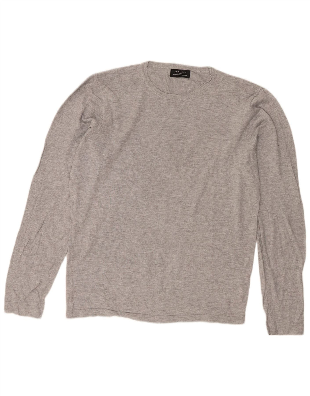 Zara Herren-Pullover mit Rundhalsausschnitt, mittelgrau gefleckte Viskose