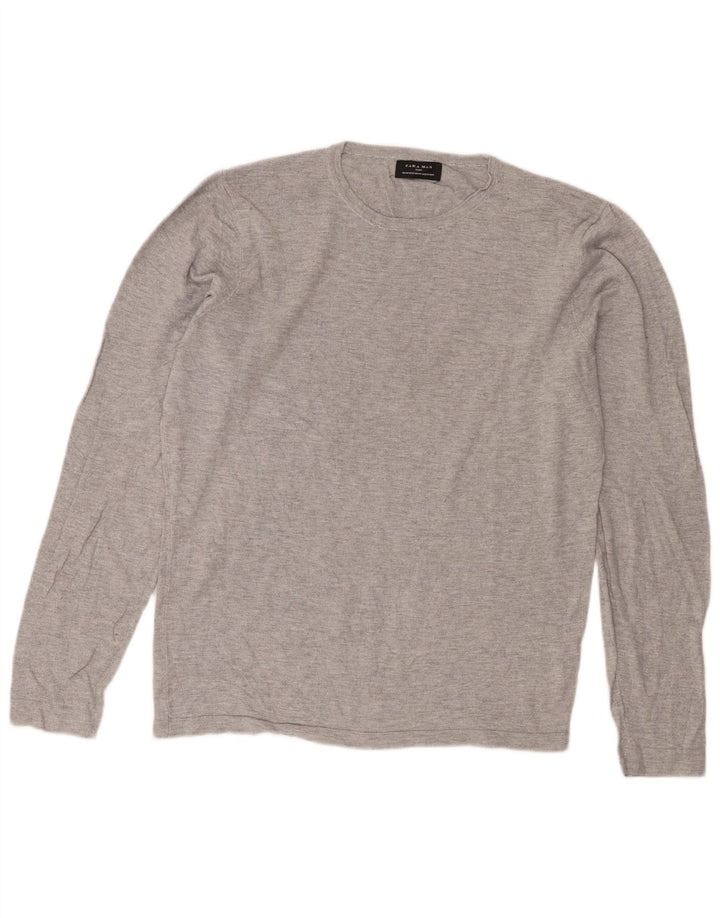 Zara Herren-Pullover mit Rundhalsausschnitt, mittelgrau gefleckte Viskose