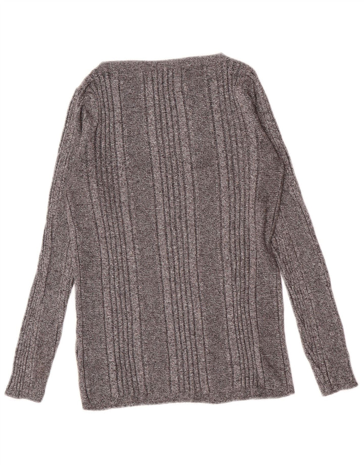 Marks & Spencer Damen Top Langarm UK 14 Mittelgrau gestreifte Viskose