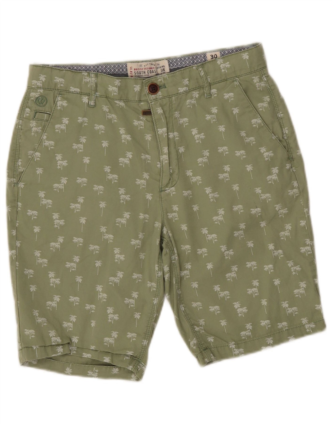 Fat Face Herren-Chinoshorts W30 aus mittelgrüner, geblümter Baumwolle
