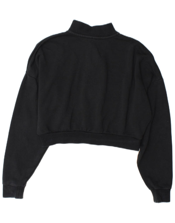 Nike Womens Crop Crop Zip Neck Sweatshirt Pullover UK 10 Small Schwarz Baumwolle