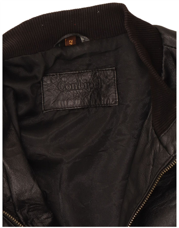 Conbipel Damen Crop Lederjacke IT 42 Mittelschwarzes Leder