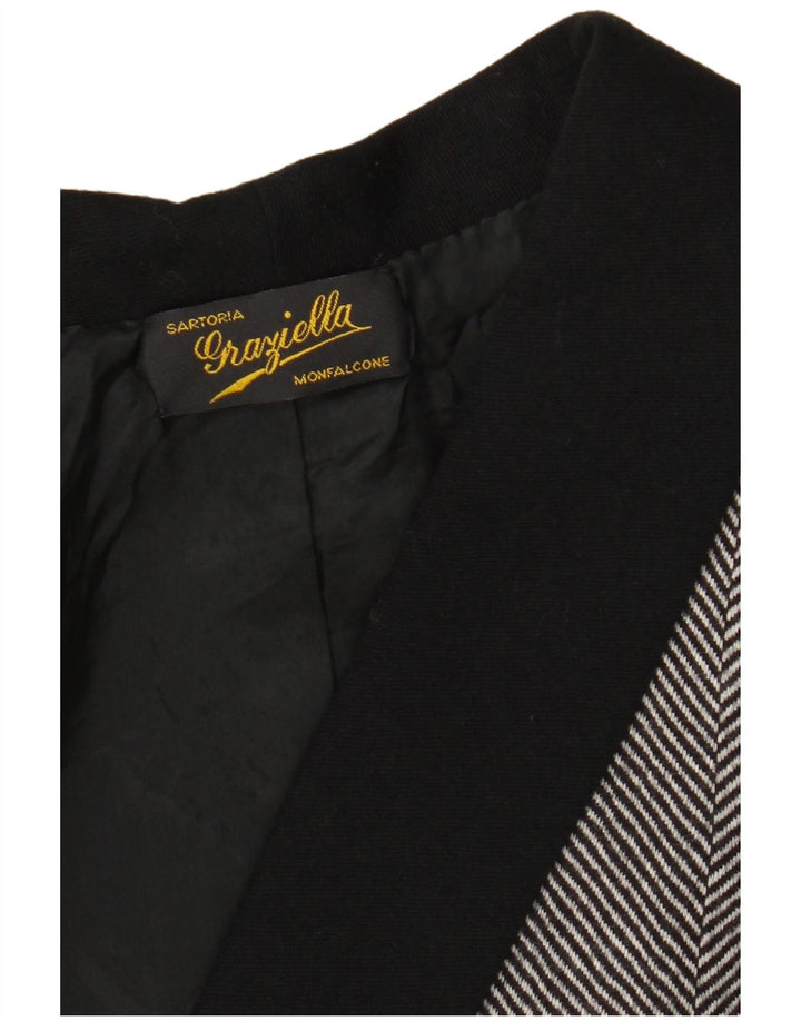 Vintage Damen Crop Blazer Jacke UK 14 Mittelgraues Fischgrätenmuster