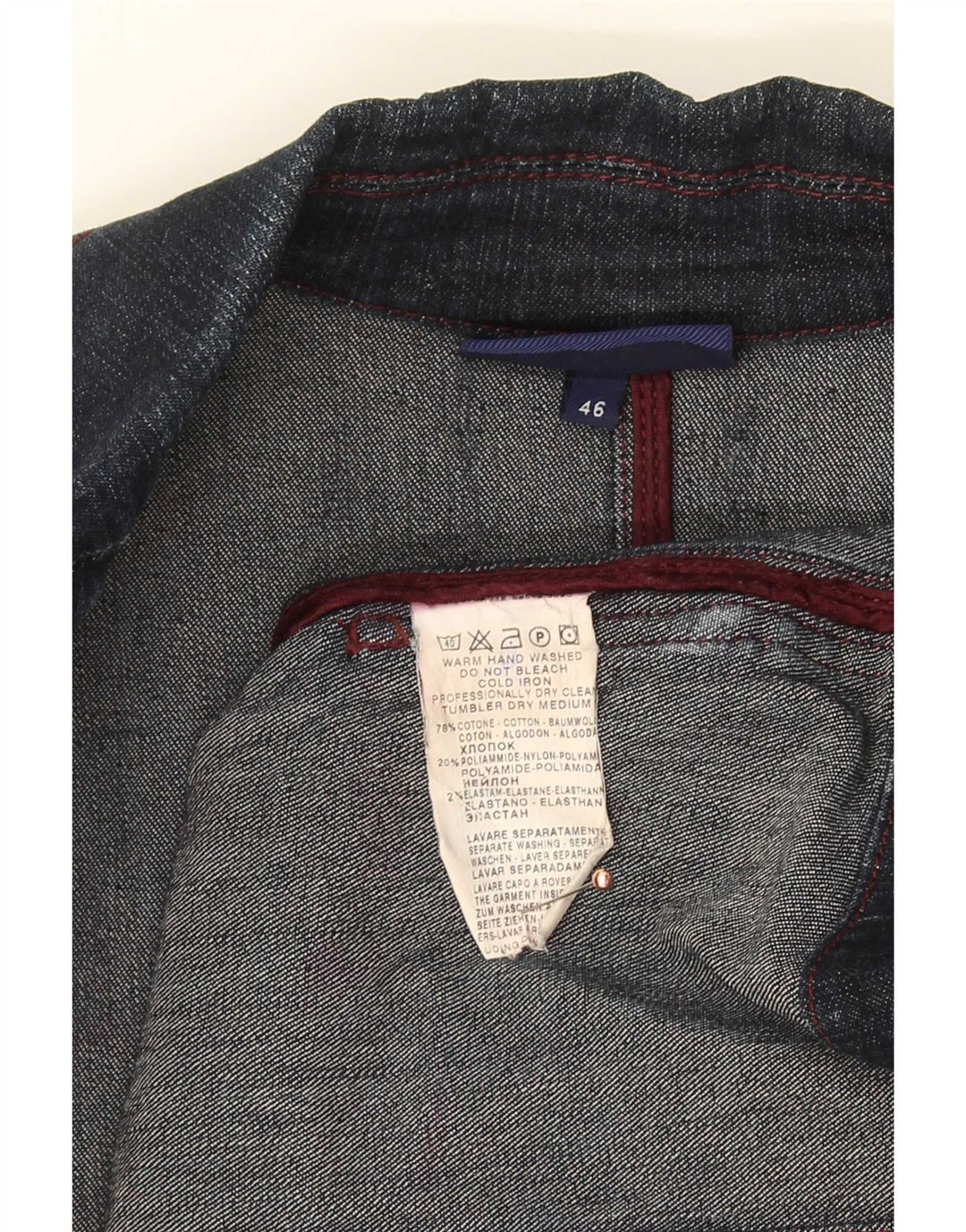 Trussardi Jeans Damen 3-Knopf-Denim-Blazer-Jacke IT 46 Large Marineblau
