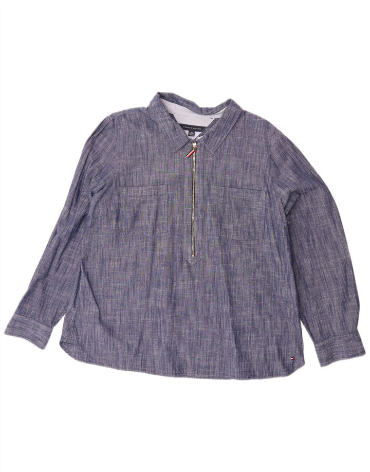 Tommy Hilfiger Damen Pullover-Hemd UK 20 2XL blau gefleckte Baumwolle
