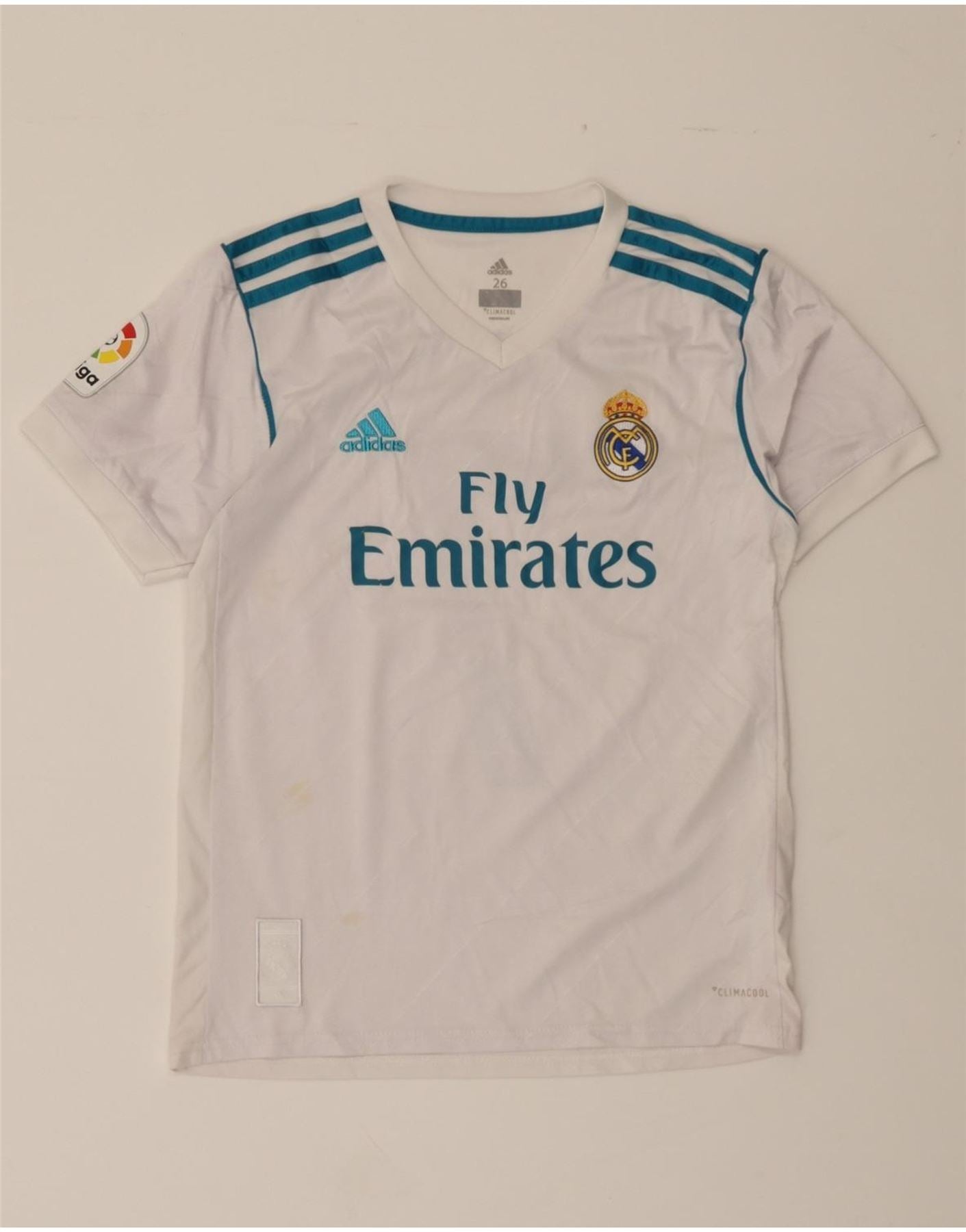 ADIDAS Boys Real Madrid Graphic T-Shirt Top 11-12 Years White Polyester Vintage Adidas and Second-Hand Adidas from Messina Hembry 
