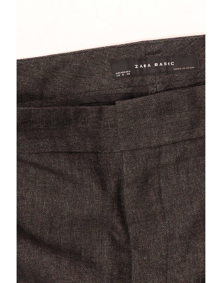 Gerade Anzughose für Damen von Zara, EU 40, mittelgroß, W30, L27, graues Fischgrätenmuster