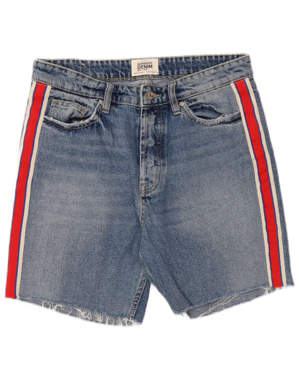 Zara Damen Trafaluc Denim Shorts EU 40 Medium W30 Blaue Colourblock-Baumwolle