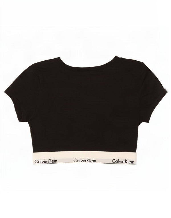 Calvin Klein Damen Crop Graphic T-Shirt Top UK 14 Large Schwarz Colourblock