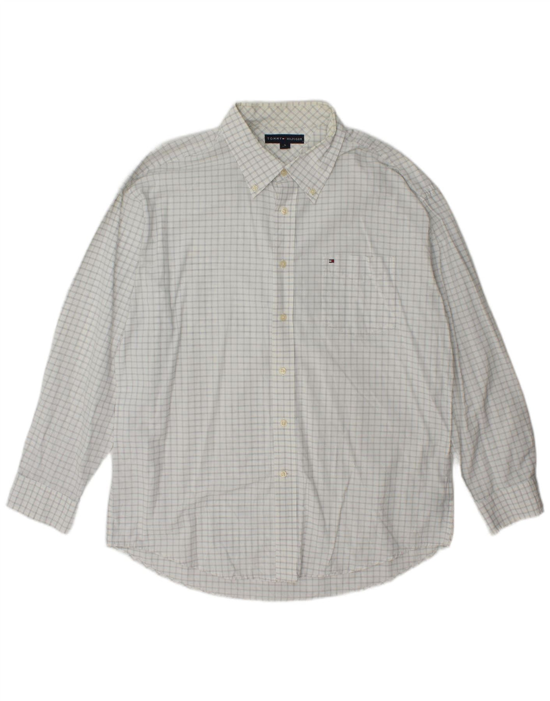 Tommy Hilfiger Herrenhemd XL weiß kariert Baumwolle