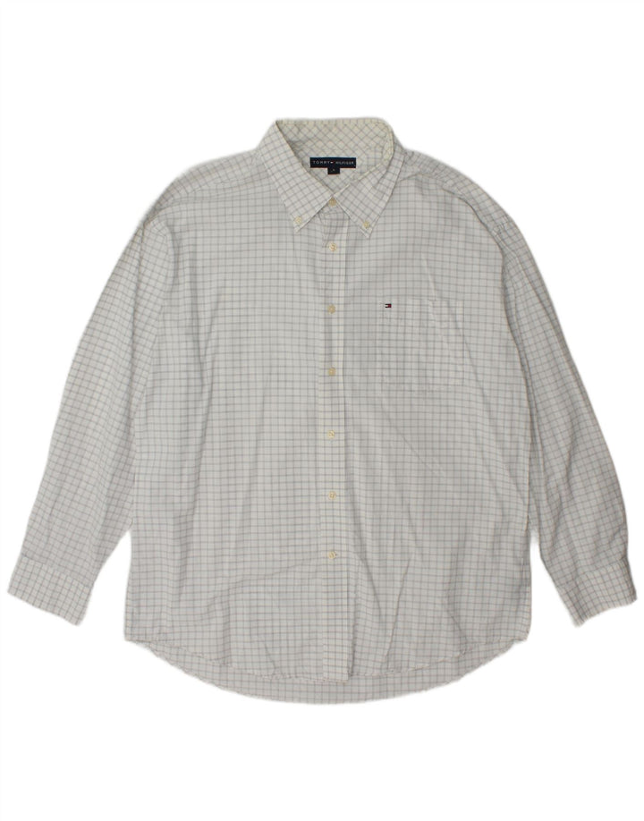 Tommy Hilfiger Herrenhemd XL weiß kariert Baumwolle