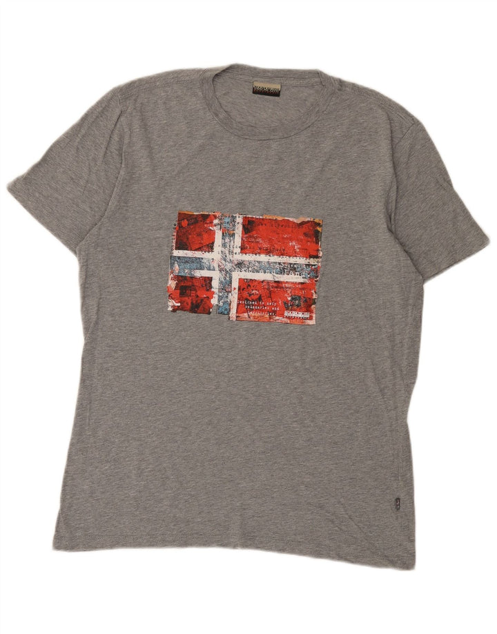 Napapijri Herren Geographic Graphic T-Shirt Top Mittelgrau