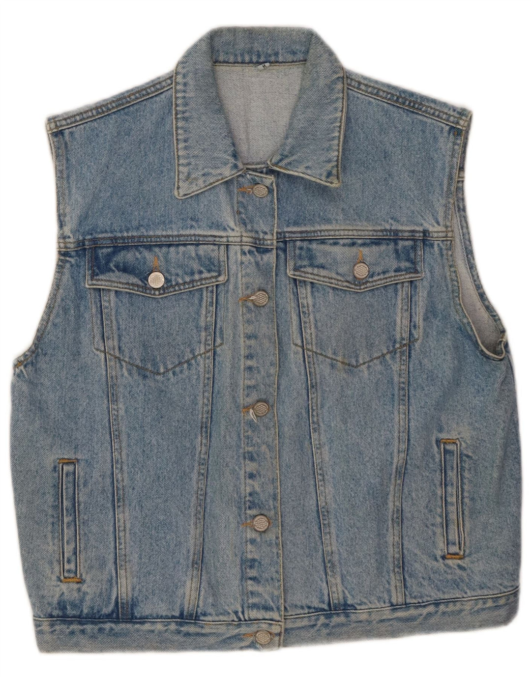 VINTAGE Damen Jeansweste UK 14 Mittelblaue Baumwolle